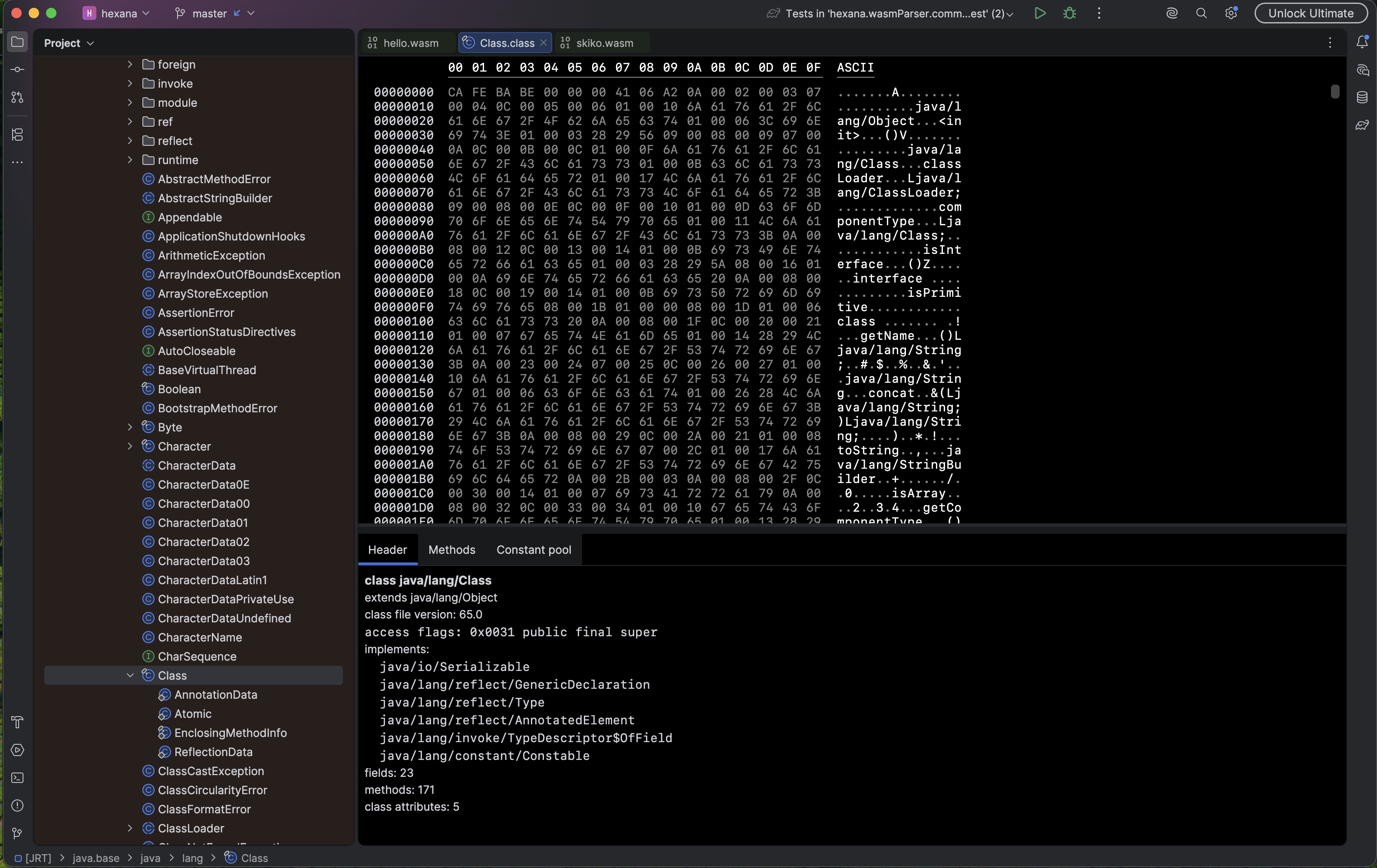 Three-tab class view