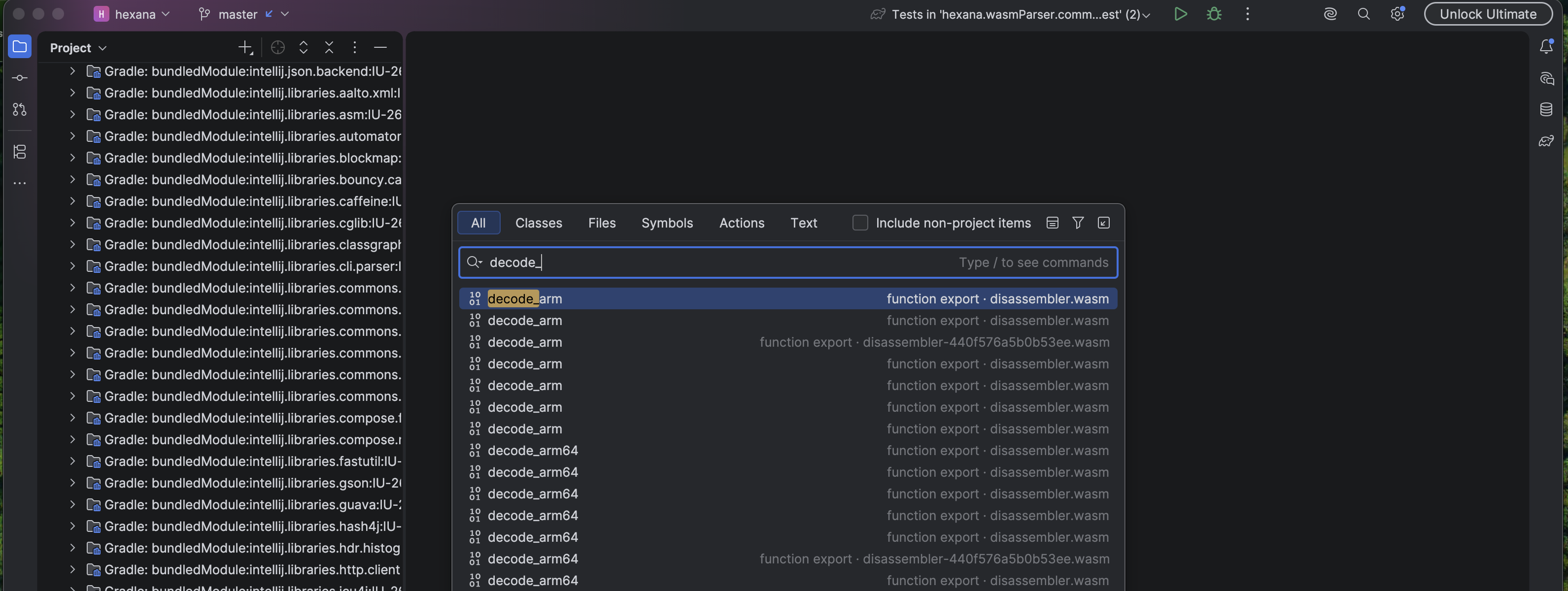 Search Everywhere finds a WASM export