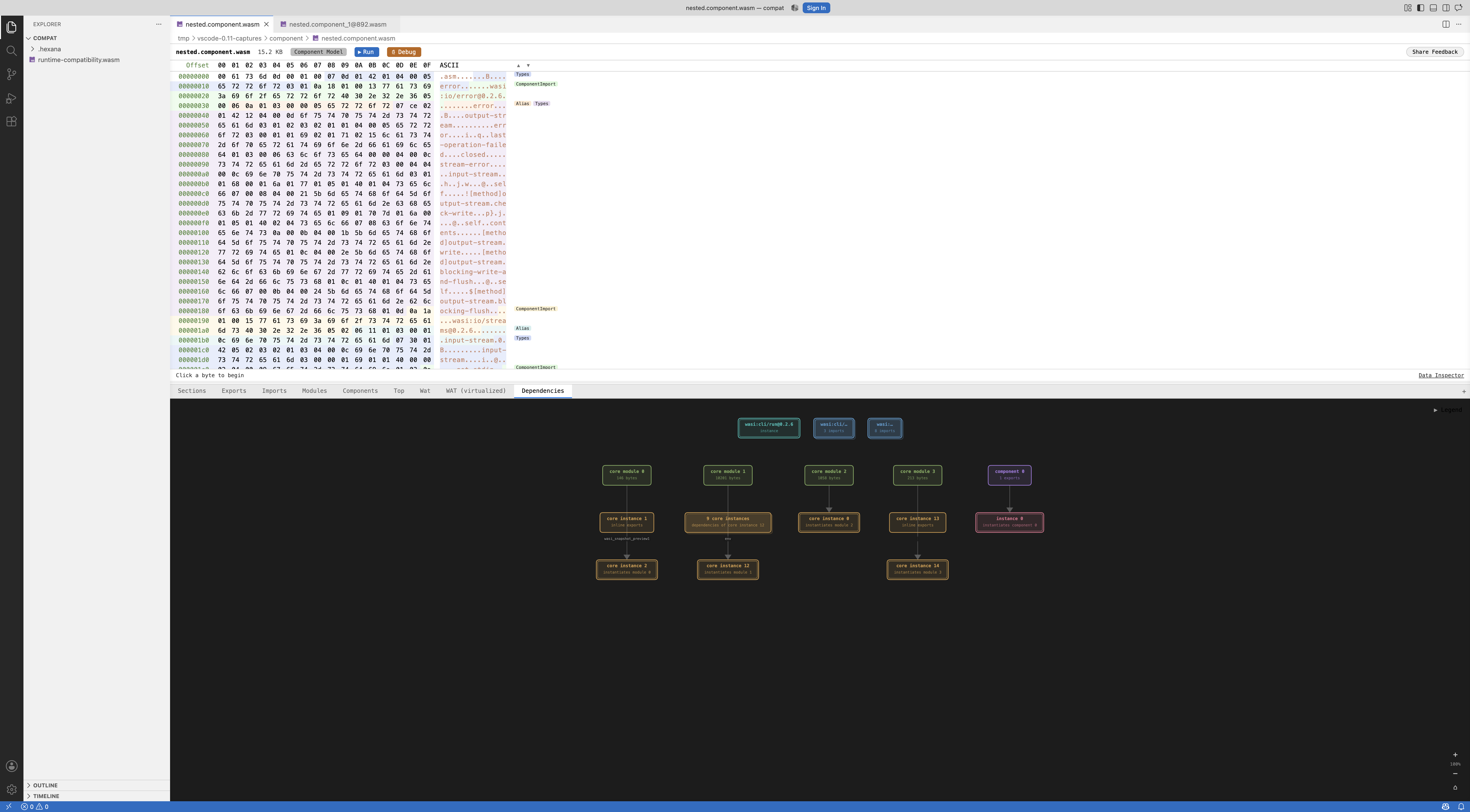 Navigable component dependency graph with a nested component selected