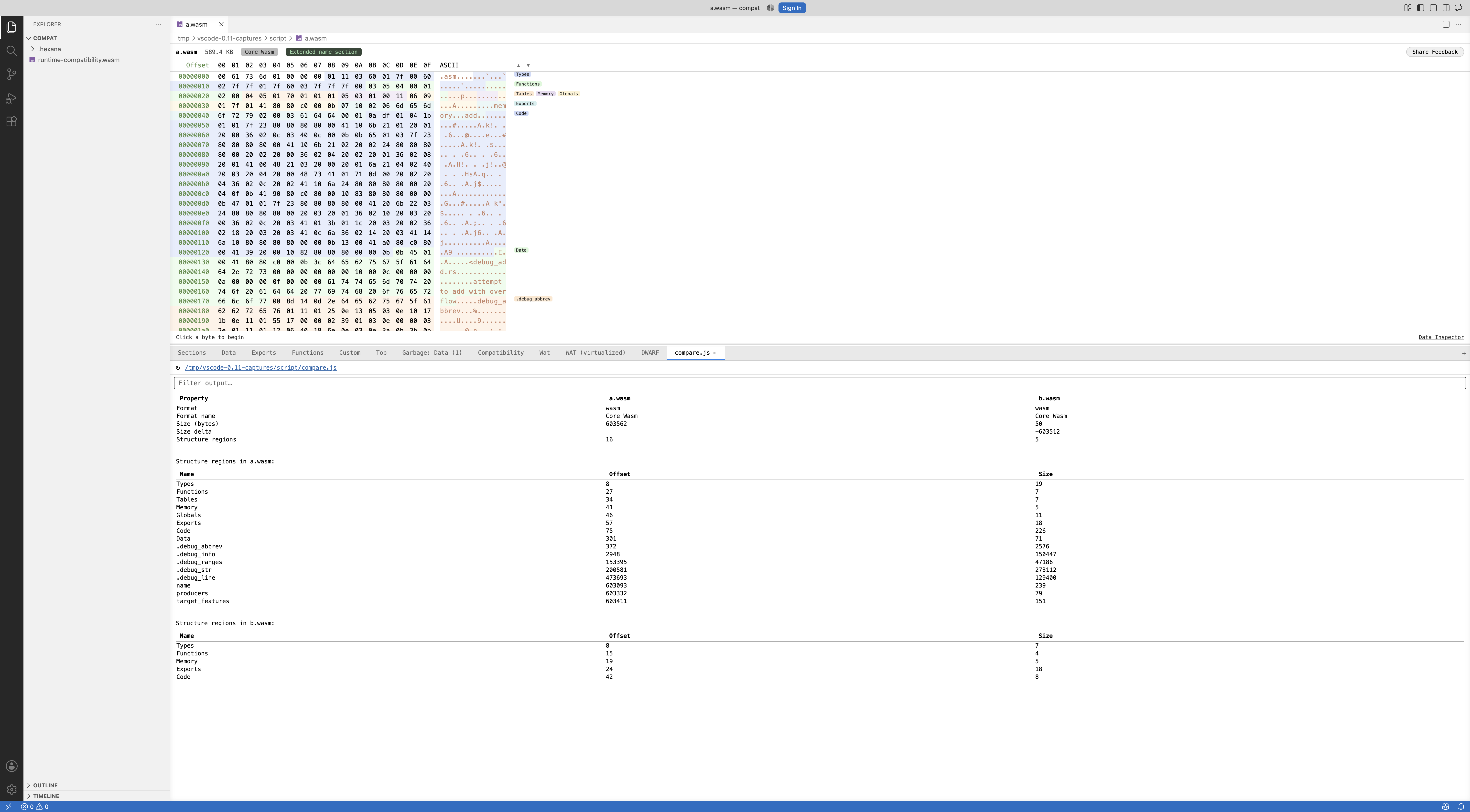 Script tab open with format-agnostic binary API