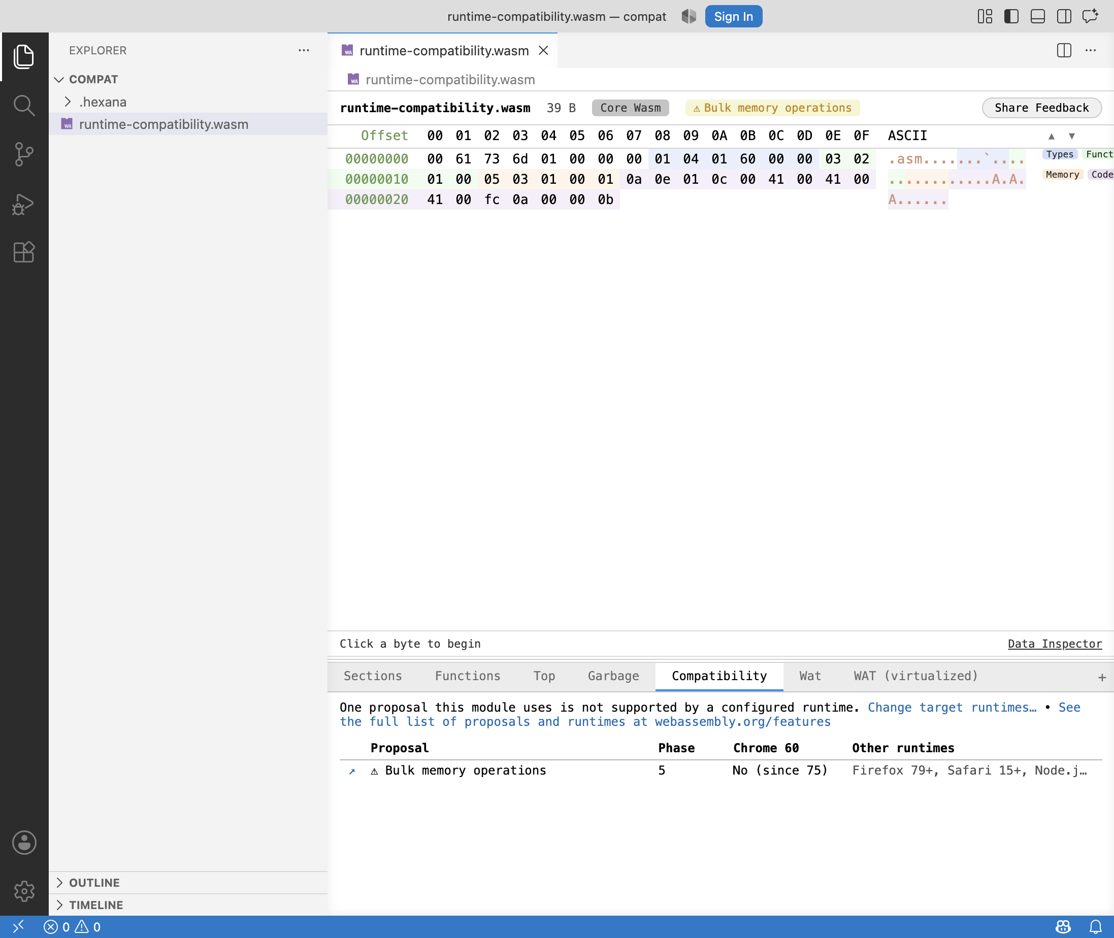 Compatibility tab showing an unsupported proposal for a configured runtime